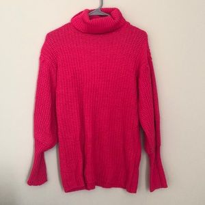 Pink Turtleneck Balloon Sleeve Sweater